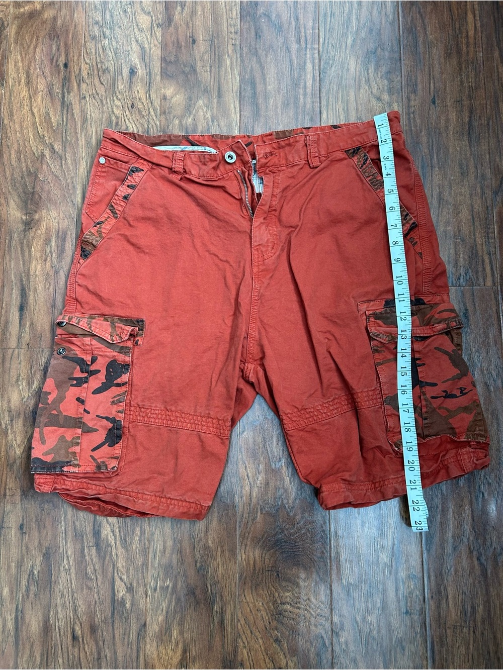 Men's Red Cargo Shorts with Camo Accent Pockets